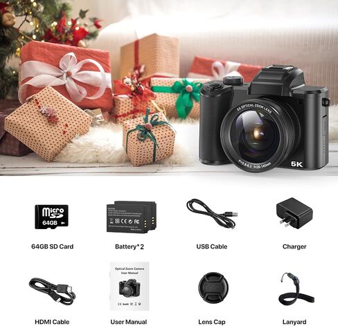 5K Digital Camera for Photography and Video Autofocus 5X Optical Zoom 64MP Vlogging Camera for YouTube 6-Axis Stabilization Compact Travel Dual Cameras with 64G SD Card for Boys/Girls/Beginners in Saudi Arabia
