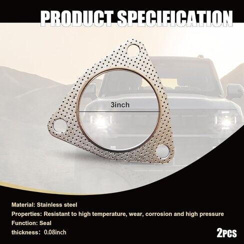 2 PCS Car Exhaust Gasket, Durable Metal 500MPa Vehicle Seal Accessories with 3 Holes, Universal Waterproof Oval Automotive Exhaust Gasket Replacements for Truck SUV Car (Silver #2.5In) in Saudi Arabia