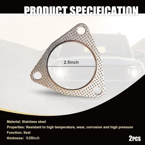 2 PCS Car Exhaust Gasket, Durable Metal 500MPa Vehicle Seal Accessories with 3 Holes, Universal Waterproof Oval Automotive Exhaust Gasket Replacements for Truck SUV Car (Silver #2.5In) in Saudi Arabia
