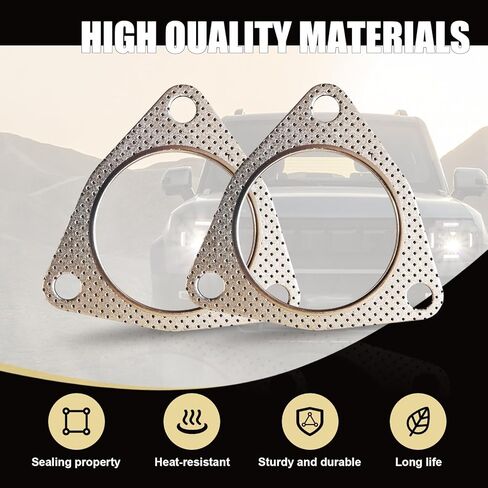 2 PCS Car Exhaust Gasket, Durable Metal 500MPa Vehicle Seal Accessories with 3 Holes, Universal Waterproof Oval Automotive Exhaust Gasket Replacements for Truck SUV Car (Silver #2.5In) in Saudi Arabia