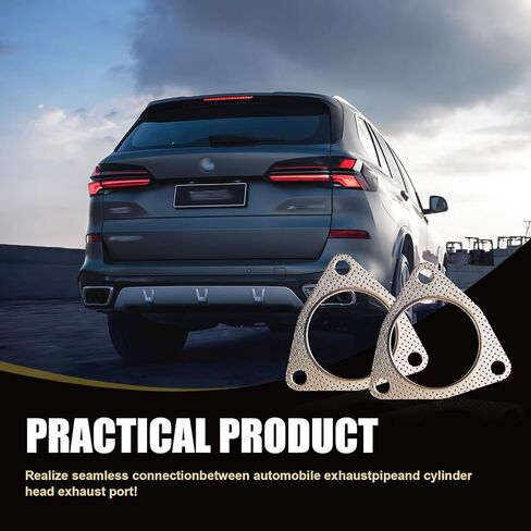 2 PCS Car Exhaust Gasket, Durable Metal 500MPa Vehicle Seal Accessories with 3 Holes, Universal Waterproof Oval Automotive Exhaust Gasket Replacements for Truck SUV Car (Silver #2.5In) in Saudi Arabia