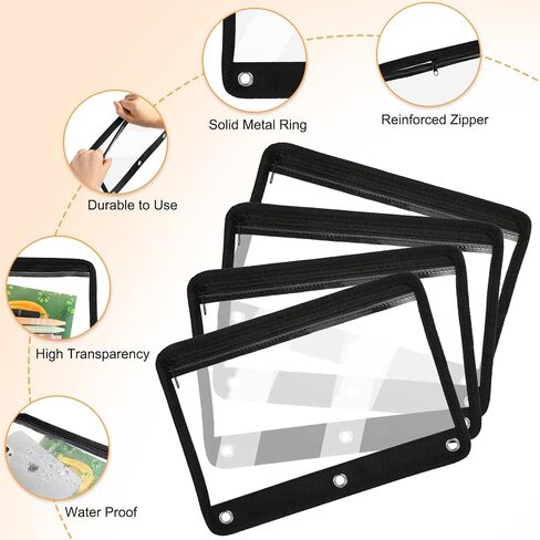Set of 12 Binder Pencil Pouch Zipper Pencil Pouches Clear PVC Pencil Case with 3 Ring Clear Zipper Pouch Cosmetic Bag with 6 Metal Rings for Office School Supplies Classroom Organization in Saudi Arabia