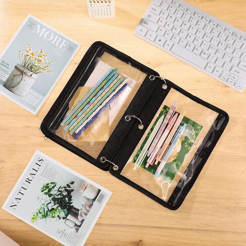 Set of 12 Binder Pencil Pouch Zipper Pencil Pouches Clear PVC Pencil Case with 3 Ring Clear Zipper Pouch Cosmetic Bag with 6 Metal Rings for Office School Supplies Classroom Organization in Saudi Arabia