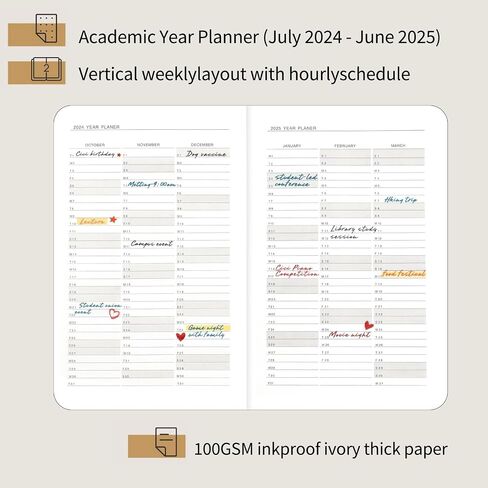 2024 Daily Planner One Page A Day - Academic Year Calendar (July 2024 - June 2025) for Time Management with Note & Contact Pages Hourly Appointment Book, Hardcover, Leather Cover 5.5" x 8.5" Black in Saudi Arabia