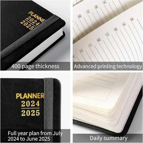 2024 Daily Planner One Page A Day - Academic Year Calendar (July 2024 - June 2025) for Time Management with Note & Contact Pages Hourly Appointment Book, Hardcover, Leather Cover 5.5" x 8.5" Black in Saudi Arabia