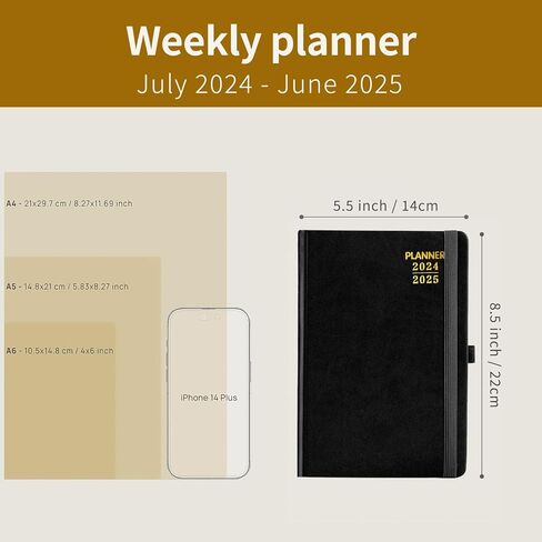 2024 Daily Planner One Page A Day - Academic Year Calendar (July 2024 - June 2025) for Time Management with Note & Contact Pages Hourly Appointment Book, Hardcover, Leather Cover 5.5" x 8.5" Black in Saudi Arabia