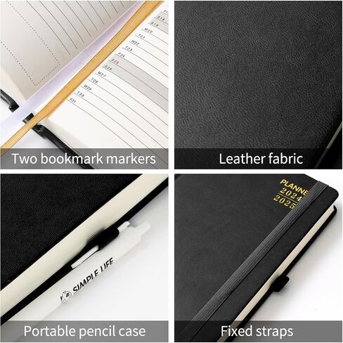 2024 Daily Planner One Page A Day - Academic Year Calendar (July 2024 - June 2025) for Time Management with Note & Contact Pages Hourly Appointment Book, Hardcover, Leather Cover 5.5" x 8.5" Black in Saudi Arabia