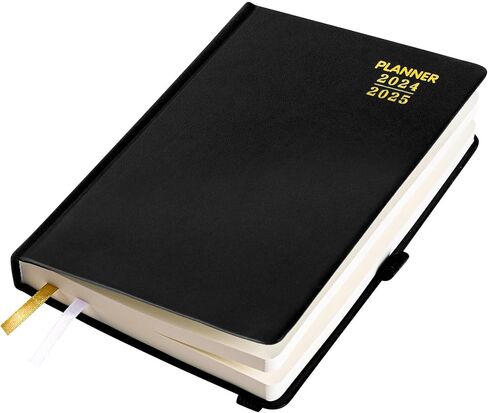 2024 Daily Planner One Page A Day - Academic Year Calendar (July 2024 - June 2025) for Time Management with Note & Contact Pages Hourly Appointment Book, Hardcover, Leather Cover 5.5" x 8.5" Black in Saudi Arabia