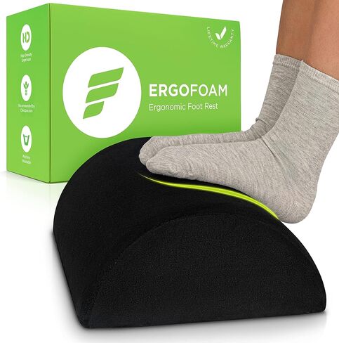 مسند قدم مريح من ErgoFoam تحت المكتب - مسند قدم إسفنجي ناعم مخملي فاخر للمكتب - مسند قدم المكتب الأكثر راحة في العالم لألم أسفل الظهر والظهر والركبة - كرسي هزاز للقدم (رمادي) in Saudi Arabia