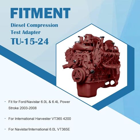 TU-15-24 Diesel Compression Test Adapter M14-1.25 Glow Plug Thread Adapter for Ford/Navistar 6.0L & 6.4L Power Stroke, for International Harvester VT365 4200, for Navistar/International 6.0L VT365E in Saudi Arabia