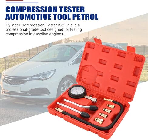 Compression Tester Automotive Tool Petrol, Gas Engine Compression Gauge Compression Tester Kit, Professional Engine Cylinder Compression Tester Kit (Red) in Saudi Arabia