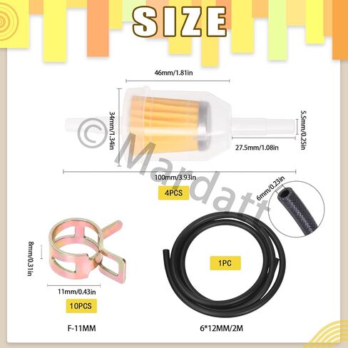 16PCS 1/4" Fuel Line Set Includes 1/4 Inch 6.5 Feet Fuel Line, Gas Inline Fuel Filters, Adjustable Stainless Steel Worm Gear Hose Clamps and Z-shape Wrench for Boat Marine Machines in Saudi Arabia
