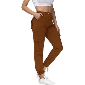 Women Cargo Pants High Waisted Casual Hiking Joggers Pants Adjustable Waist Cargos with 6 Pockets