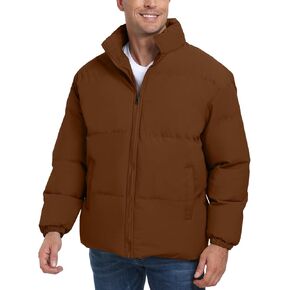 Mens Padded Jacket Stand Collar Windproof Down Jacket Full Zipper Outerwear Puffer Coat