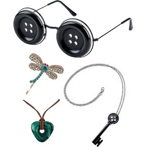 4PCS Costume Merchandise Button Eyes Glasses Key Stone Necklace Dragonfly Hair Clips Halloween Cosplay Accessories