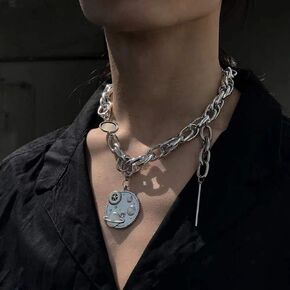 Doubnine Steampunk Silver Choker Necklace Planet Gear Wheel Chunky Chain Punk Gothic Women Chic Accessories