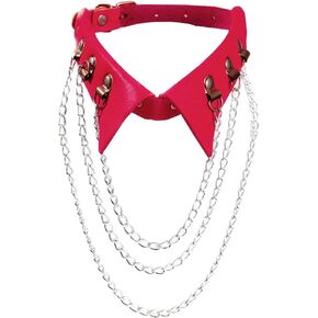 Punk Metal Tassels Chain Collar Leather Choker Necklace Goth Adjustable for Women Neck Strap Costume Accessories