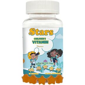 Stars Kids Multivitamin Gummies with Omega 3, Selenium, Vitamins A, B, C, D, Plant Based Multi Vitamins for Children, Manganese, 30 Star-Shaped, Gluten-Free Gummies
