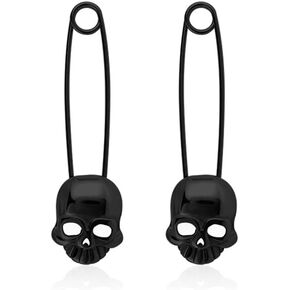 Skull Safety Pin Vintage Hoop Drop Dangle Earrings for Men Boys Women Gothic Punk Stainless Steel Cartilage Huggie Hoops Unique Hip Hop Minimalist High Polished Paper Clip Earring Gifts Boyfriend Son Daughter Halloween