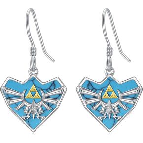 YFN Triforce Earrings Sterling Silver Tri force Dangle Earrings Turquoise Game Themed Earrings Triforce Jewelry for Women Men