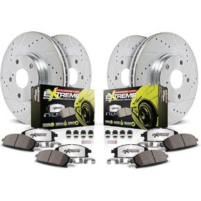 Power Stop K8903-26 Front and Rear Z26 Carbon-Fiber Ceramic Brake Pads with Drilled and Slotted Rotors Brake Kit For Dodge Durango 2021, Jeep Grand Cherokee 2021 [Application Specific]