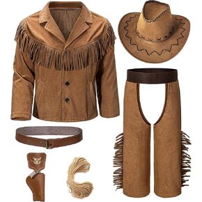 KAIPUTE Cowboy Costume Kids Jacket for Boys Girls Western Role Play Halloween Party Cosplay 3-12 Years