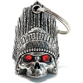 Bravo Bells Indian Skull Diamond Bell - Motorcycle Biker Bell Accessory or Key Chain for Luck on The Road - Made in USA