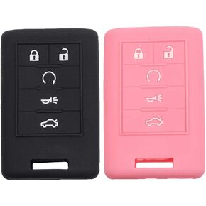 2pcs Smart Key Fob Silicone Case Cover Protector Holder Compatible with Cadillac ATS CTS DTS STS XTS ATS SRX Escalade 2014 2015 2016 2017 2018 2019, Black Blue