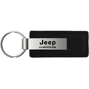 Au-TOMOTIVE GOLD Rectangular Leather Key Chain for Jeep Cherokee (Black)