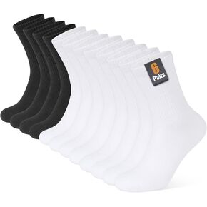 Black And White Womens Long Crew Socks for Teen Girls Lightweight Casual Breathable Cotton Mid Calf Socks 6 Pack
