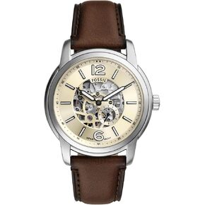 Fossil Men's Heritage Automatic Silver Stainless Steel and Brown Leather Band Watch (Model: ME3264)