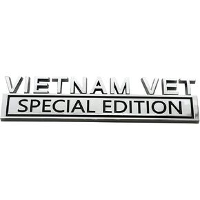 1pc Vietnam Vet Special Edition Emblems 3D Raised Decals Exterior Truck Stickers Fender Vietnam Veteran Badges Replacement for F150 F250 F350 Chevy Silverado 1500 2500 Chevrolet C10 C15 (Chrome)