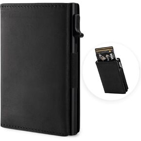Wallet for Men Credit Card Mens Wallet, Pop Up Card Holder, Smart, Slim Wallet for Men with Money Clip, RFID Tri-fold Wallets, Minimalist Design for Front Pocket - Gift Box (Black)