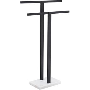 KOKOSIRI Bathroom Towel Rack 2-Tier Standing Towel Racks with Marble Base, Stainless Steel Freestanding Towel Bars, Thicken Steady Design, Matte Black THS0001-BK