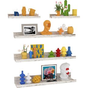 24 inch White Floating Shelves for Wall, Set of 5, Wall Mounted Shelves with Lip for Bathroom, Living Room, Kitchen
