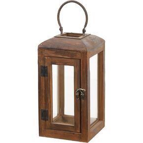 11" Morden Wooden Lantern in Mediterranean Brown 5.5"x5.5"x11.4" (1, Mediterranean Brown, Small)