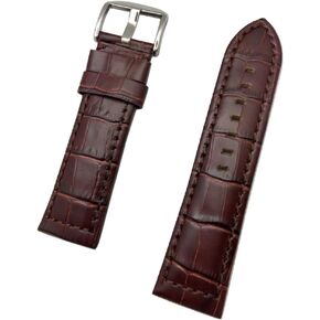 NewLife 26mm Long, Dark Brown Leather Watchband Compatible with Panerai Watch | Alligator Crocodile Grained, Medium Padded Replacement Watchstrap Bracelet that brings to Any Watch (Mens Long Length)