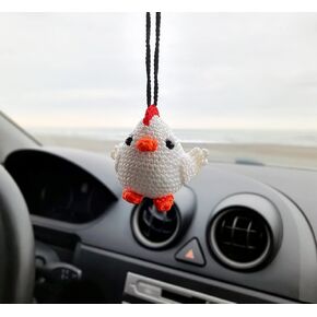 Crochet Chicken Handmade Cute Rearview Mirror Charm, for Chicken Lovers, Car Decor Aesthetic Pendant Car Interior Ornament New Driver