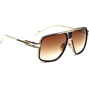 Street Knitted Oversize Classic Cool Vintage Brown Tint Square Sunglasses for Men Shades Large Pilot Stylish Trendy Goggle Retro Aviator Gold Alloy Frame Sun Glasses
