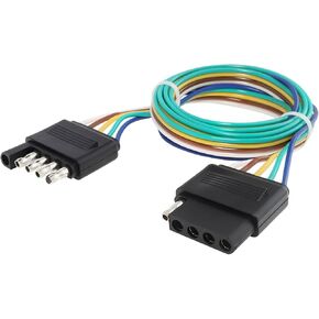 5-Way Flat Trailer Wire Extension 4Ft 48-Inch for Trailer w/Surge Brakes, Vehicle-Side & Trailer-Side 5-Pin Trailer Wiring Connector Harness, 18AWG with Auxiliary Blue Brakes for Boat Trailer