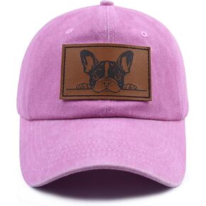 Peking French Bulldog Hats for Women Men, Adjustable Cotton Bulldog Decor Leather Patch Baseball Cap