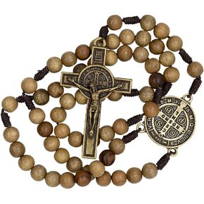 Wooden Rosary with Saint Benedict Medal and Crucifix | Patron Saint of Students and Europe | Great Catholic Gift for First Communion, Confirmation, Ordinations, and Weddings