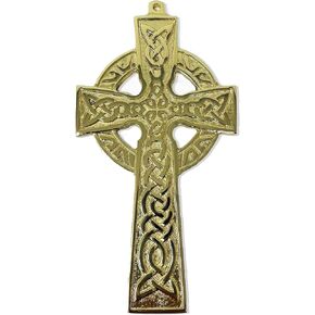 Exclusively Irish Celtic Wall Cross Trinity Knot and Celtic Knot Center Brass Antique Brass Home Decor Housewarming Gift Souvenir (Brass)