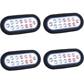 6 Inch Oval Dual Revolution LED Tail Lights Red Stop Turn Tail Lights White Backup Reverse Lights Kit for Trailer RV Truck IP67 Waterproof 4PCS