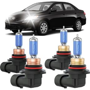 Corolla Halogen Headlight Bulbs Fits For 2001-2015 Toyota Corolla Halogen High Low Beam Combo, Ultra Bright 5000K White Bulbs, 12V-100W, Pack of 4