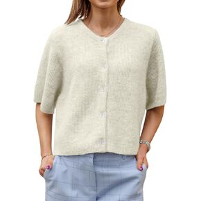 Women Knitted Cropped Cardigan Sweater Short Sleeve Button Down Y2k Top