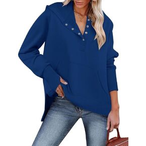 Micoson Women Oversized Sweatshirt with Thumb Hole Fall Fashion Outfits Casual Long Sleeve Hoodie Button Down Pullover