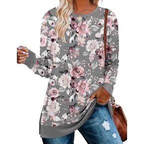 BETTE BOUTIK سويت شيرت نسائي بأكمام طويلة وبلوزات علوية غير رسمية بياقة دائرية مع فتحات جانبية S-3XL