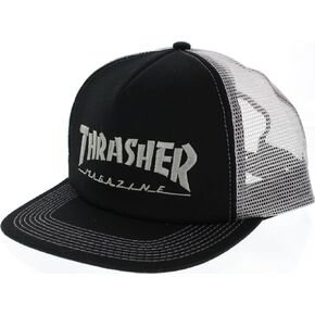 Thrasher Magazine Logo Embroidered Black / Silver Mesh Trucker Hat - Adjustable