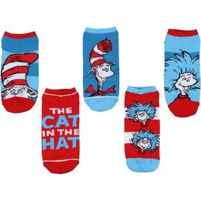 Bioworld Dr. Seuss Socks Adult Cat In The Hat THING ONE THING TWO Low Cut Ankle Socks 5 Pack For Men and Women